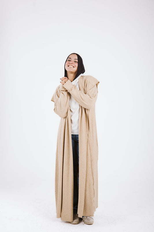 Long Soft Wool Cardigan in Beige