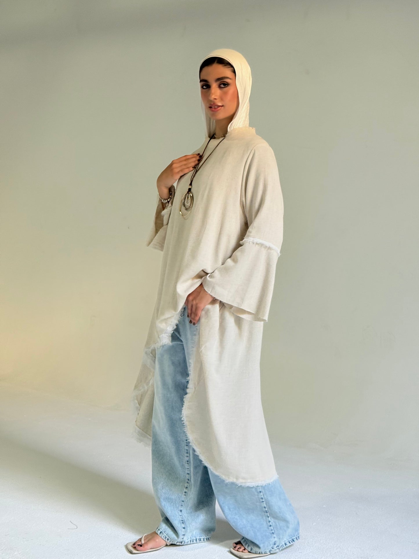 High Low Linen Top in Beige