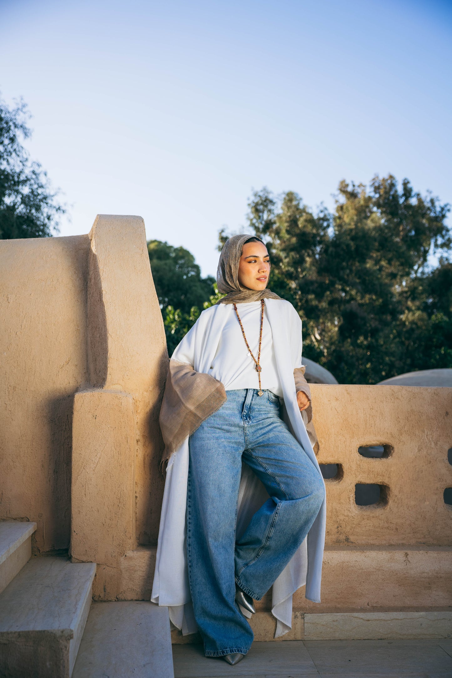 Sabeya Linen Kaftan in White
