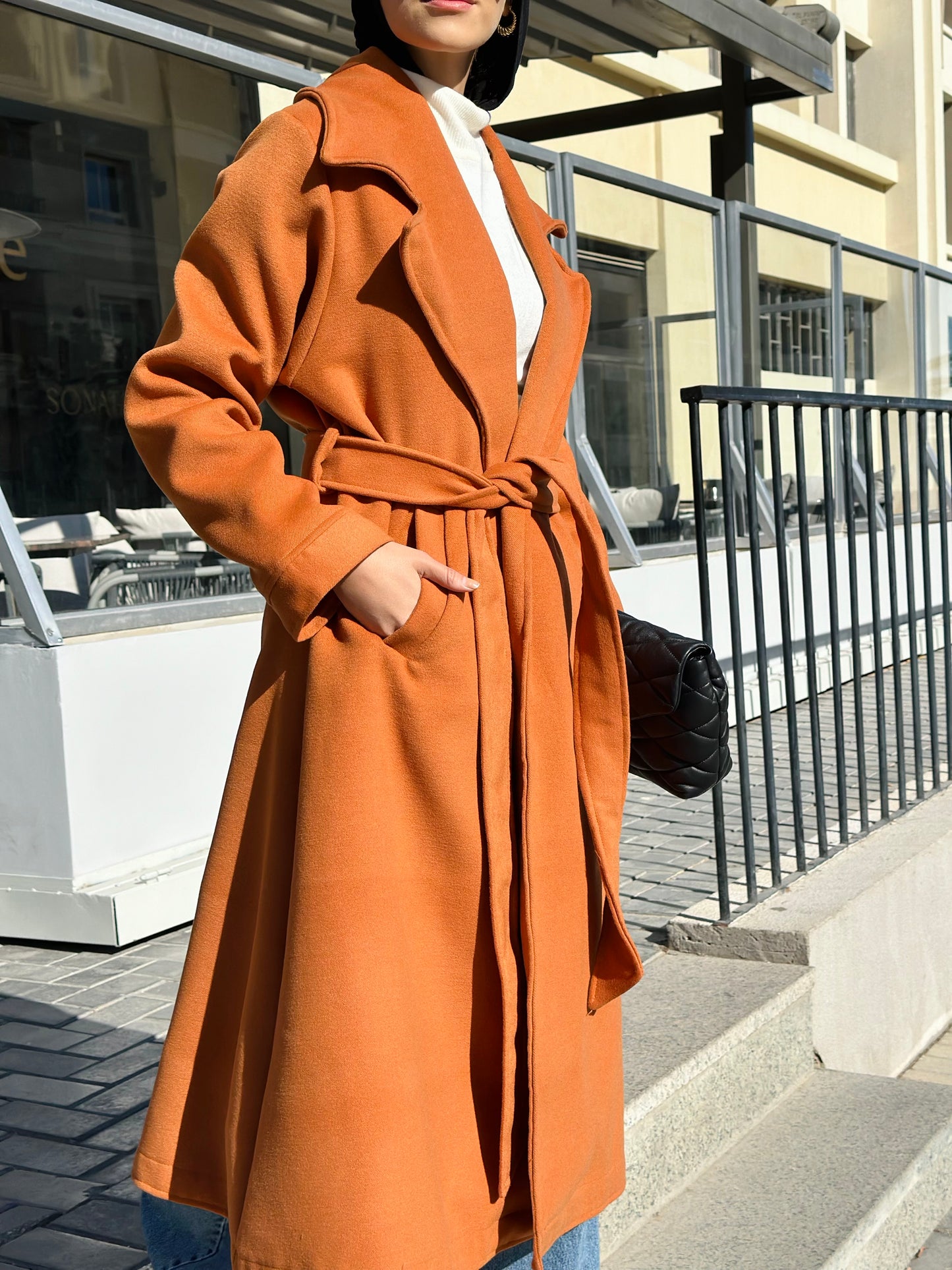 Woolen Trench Coat in Brick