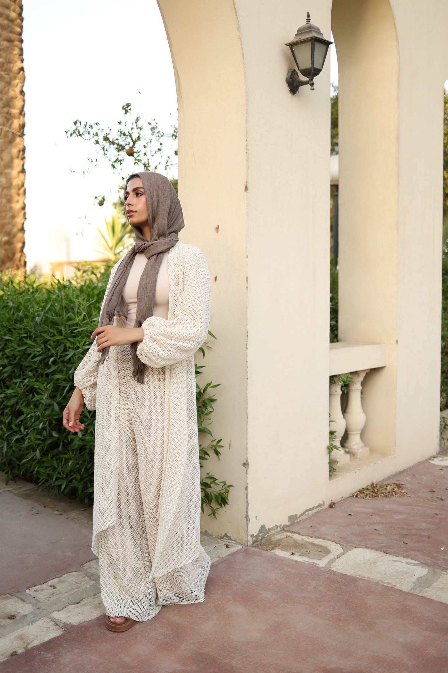Knitted Cardigan Set in Beige