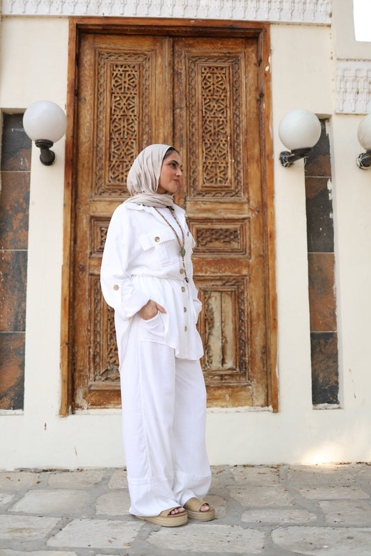 Wide Linen Pants in White