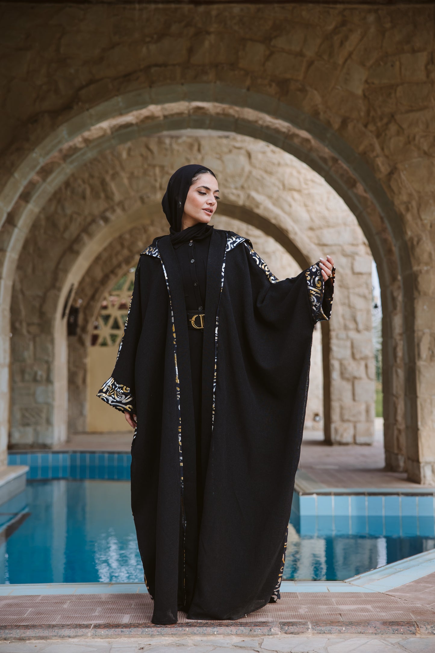 Calligraphy Kaftan in Black x Gold