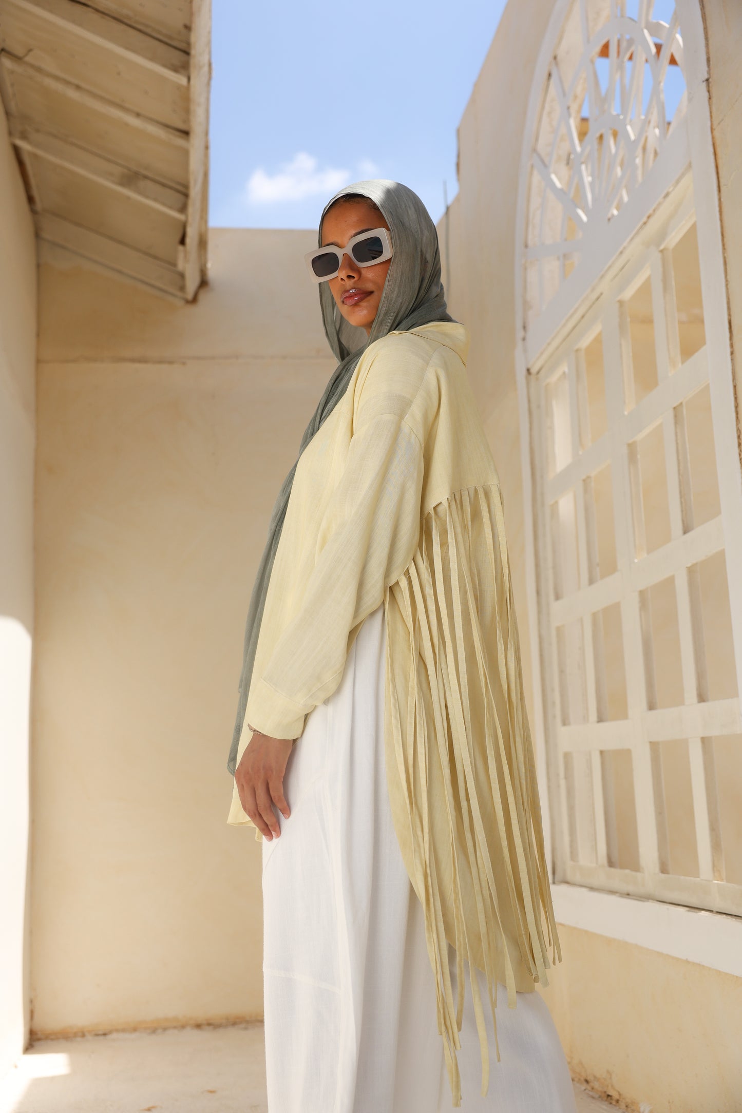 Back Fringes Linen Shirt in Butter Yellow