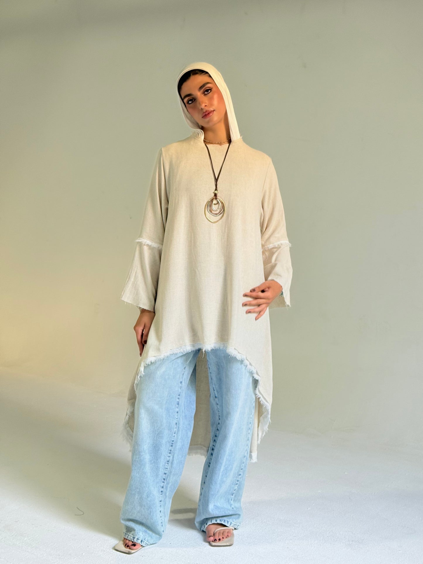 High Low Linen Top in Beige