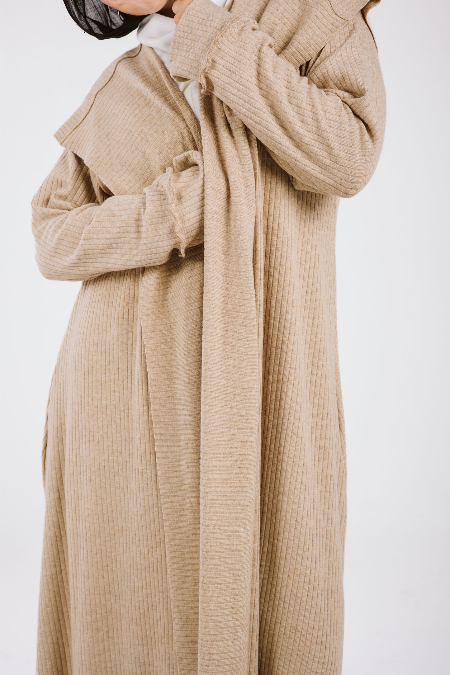 Long Soft Wool Cardigan in Beige