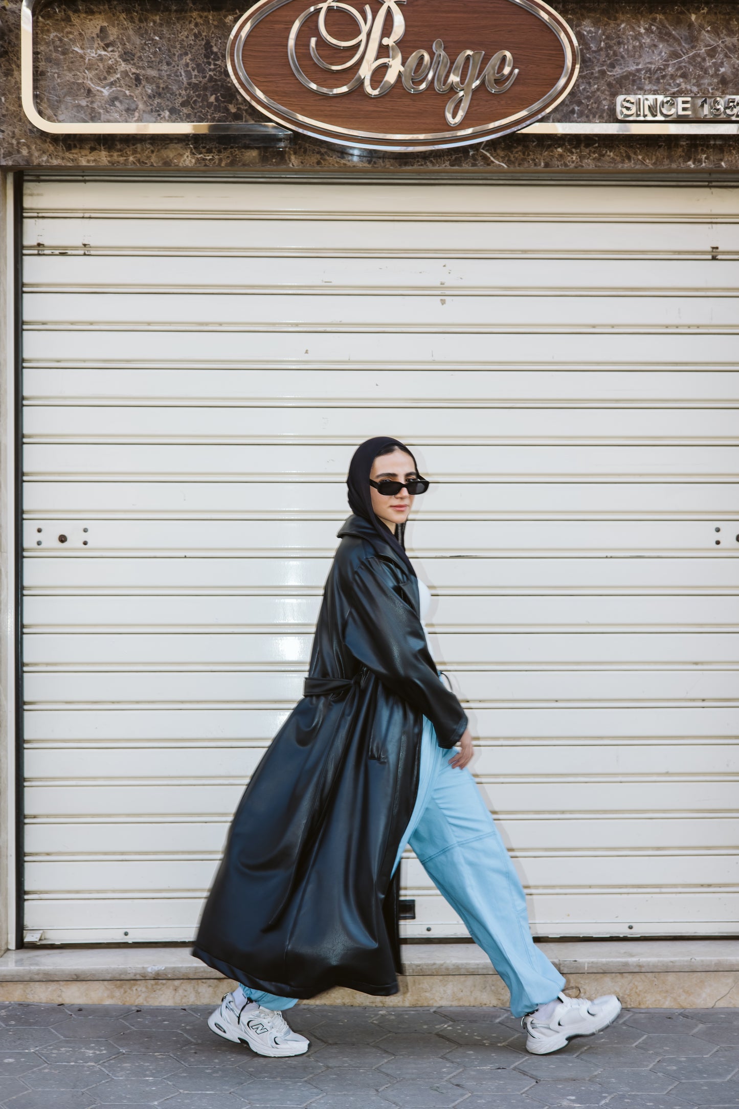 Long Faux Leather Trench Coat in Black