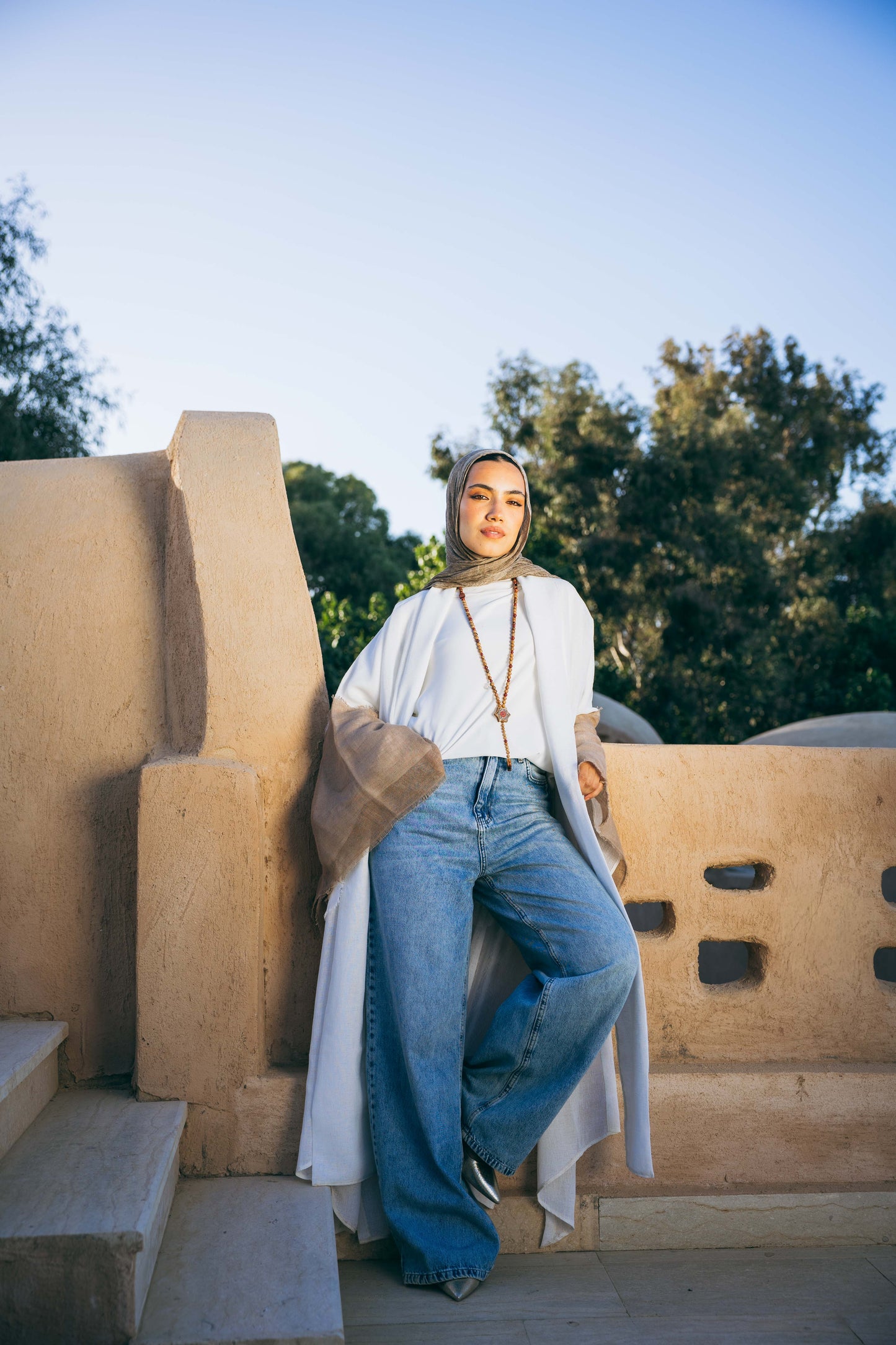 Sabeya Linen Kaftan in White