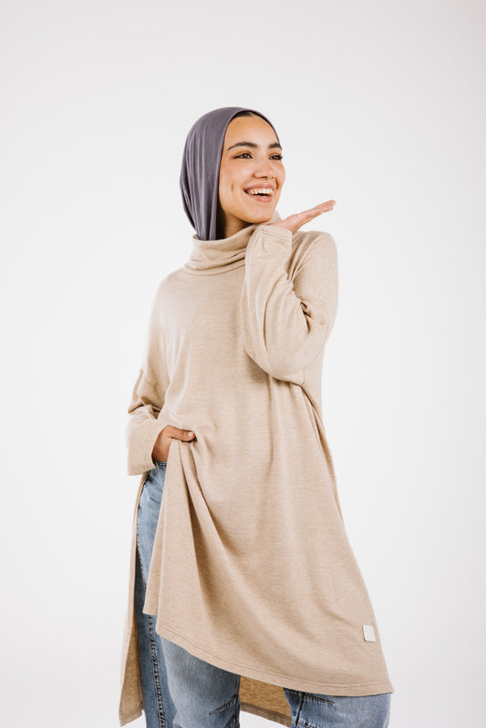 High Low Soft Wool Top in Beige