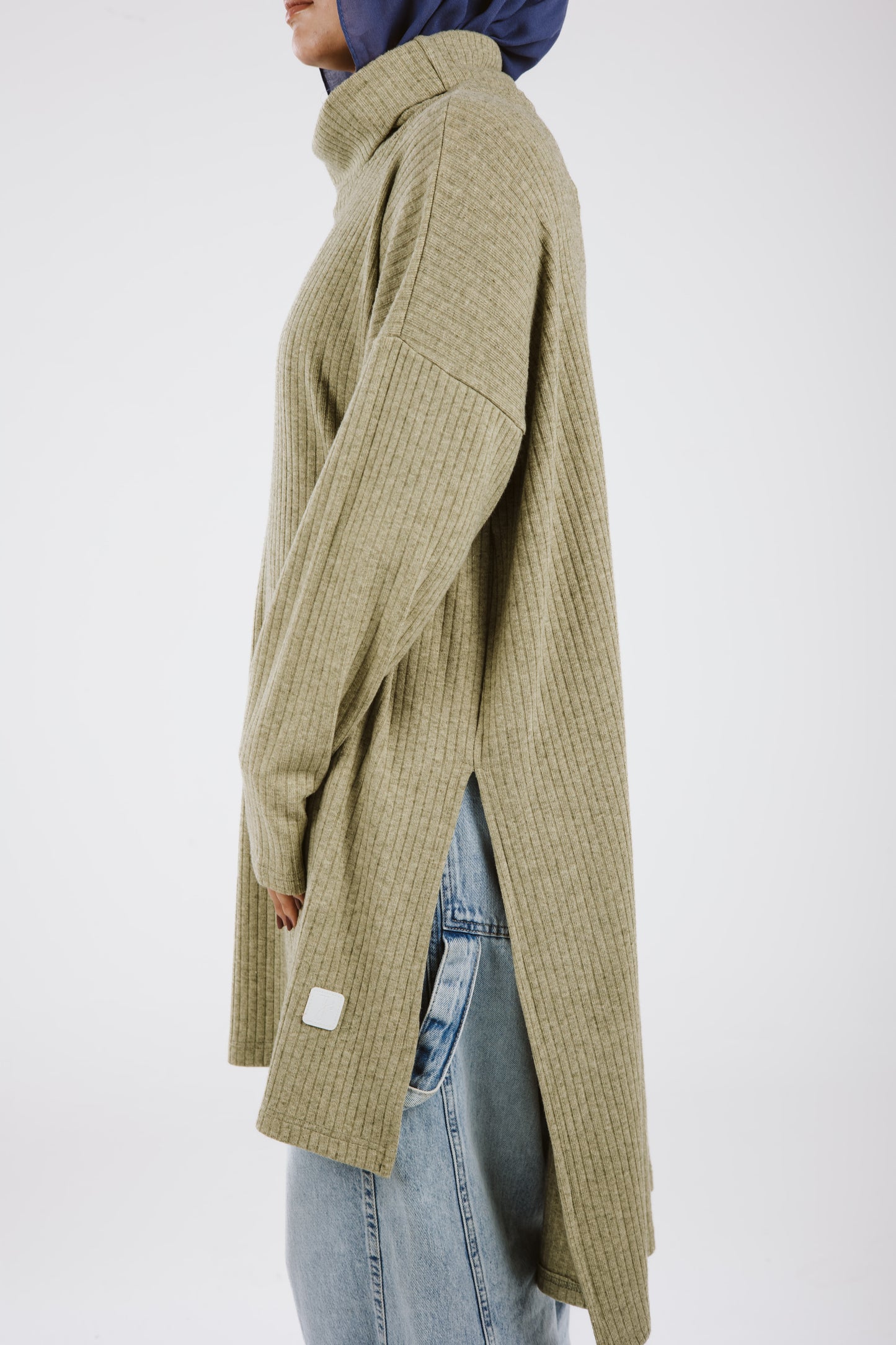 High Low Soft Wool Top in Olive