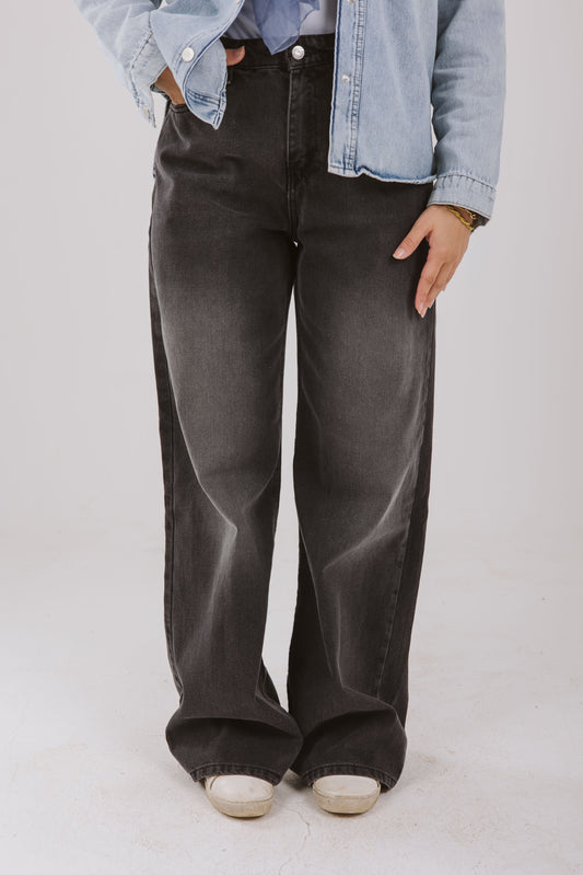 Straight Leg Denim pants in Dark Washed Gray