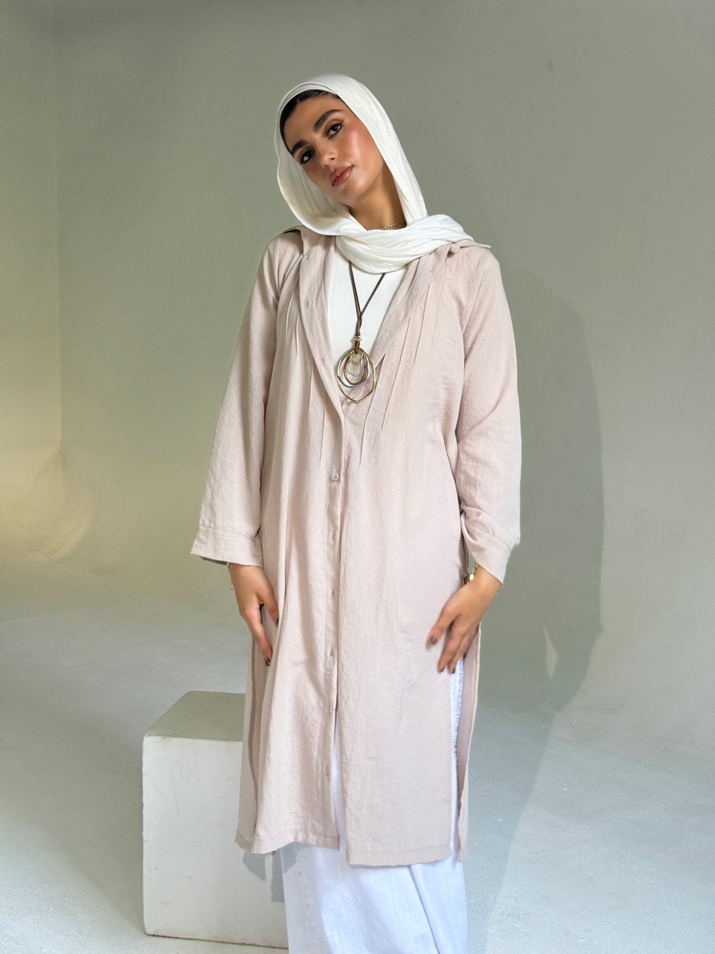 Long Linen Shirt in light Beige