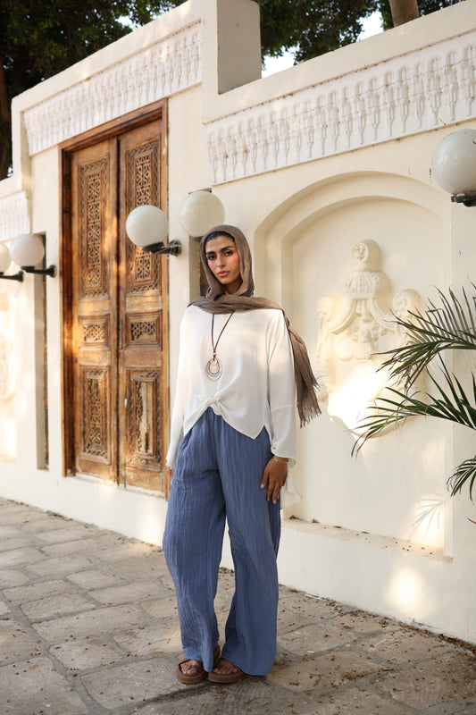 Crushed Wide Pants in Steel Blue