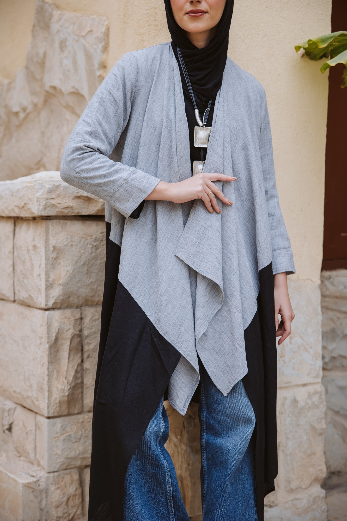 Asymmetrical Linen Cardigan in Grey