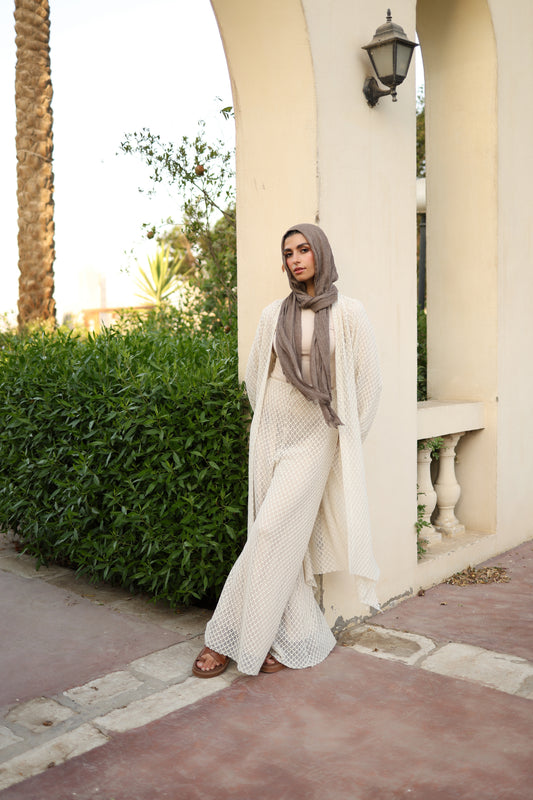 Knitted Cardigan Set in Beige