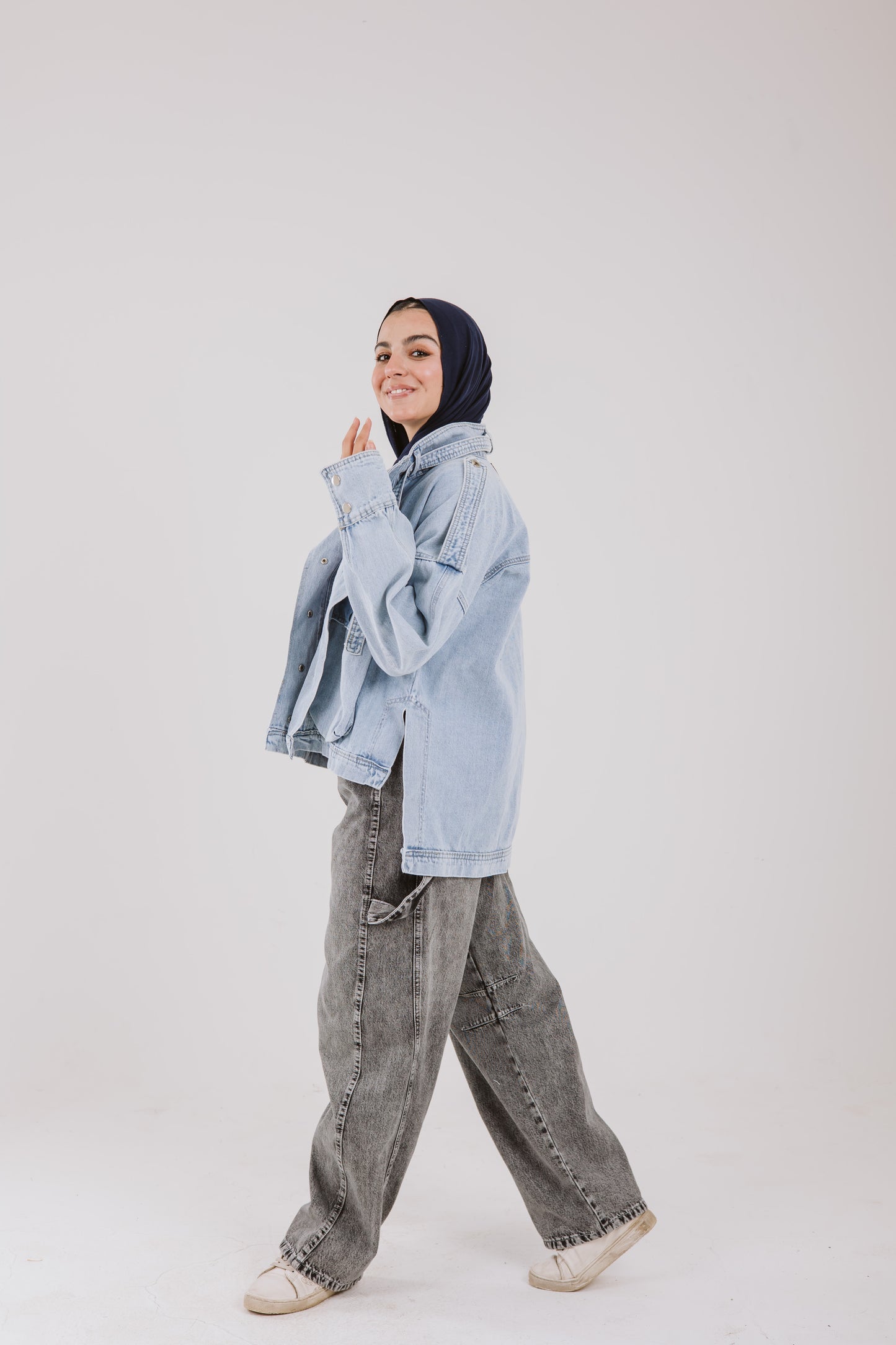 Pockets Denim High Low Jacket