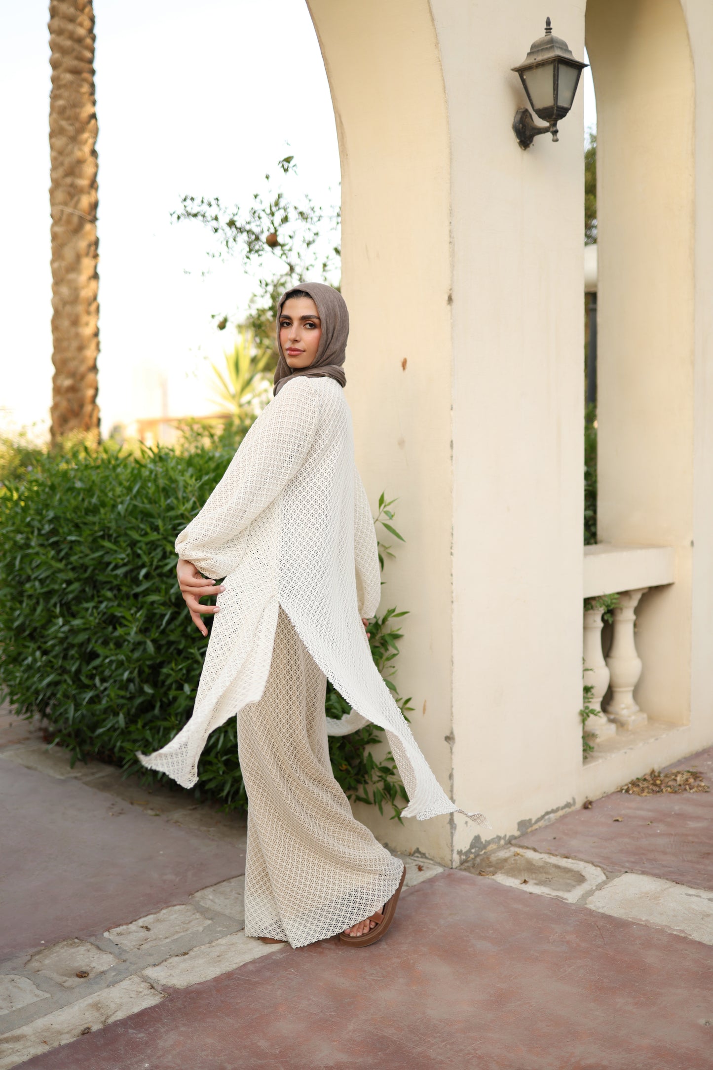 Knitted Cardigan Set in Beige