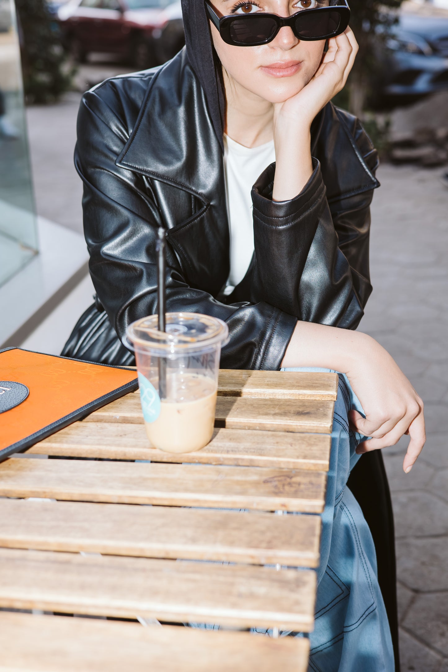 Long Faux Leather Trench Coat in Black