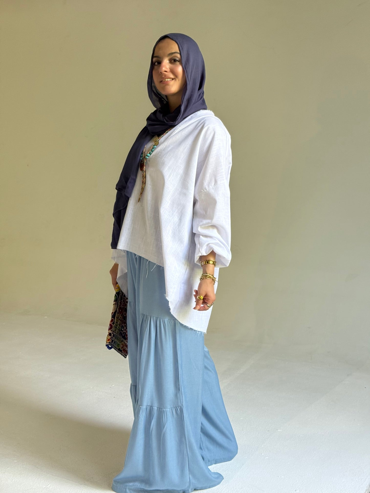 High Low Hoodie Linen Top in White