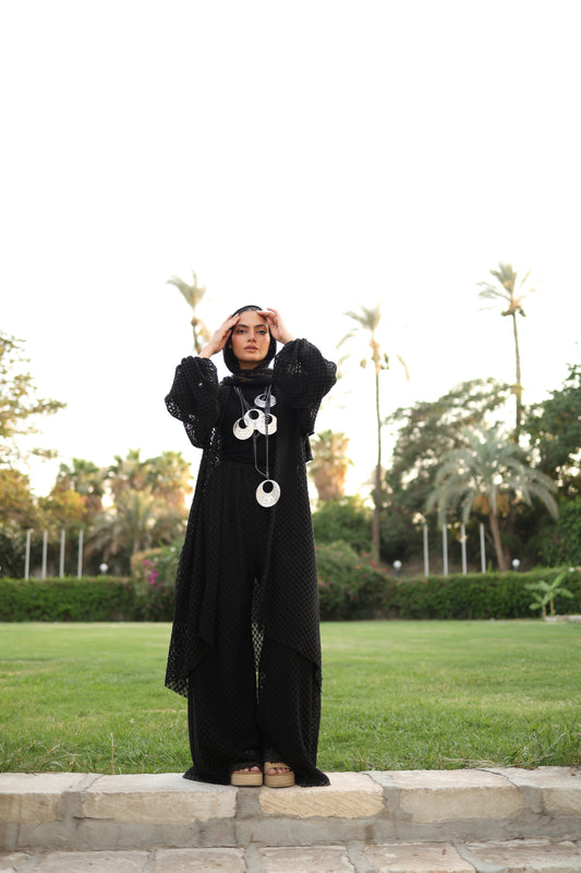 Cardigan Net Set in Black