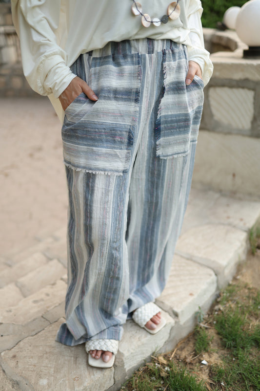 Printed Linen Wide Pants