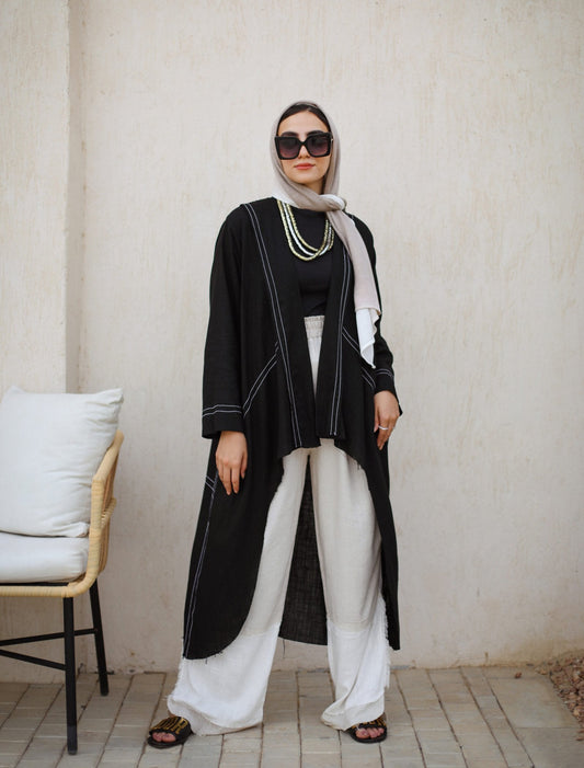 Linen Stitches Cardigan in Black