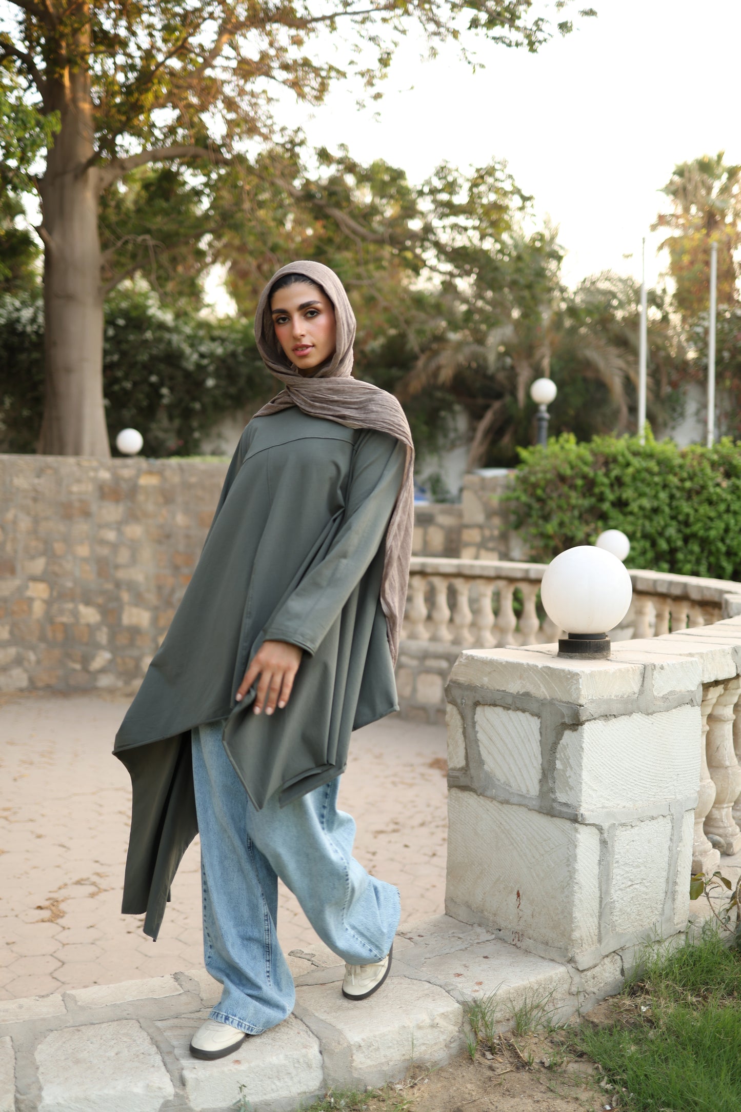 Long Side Cotton Top in Olive