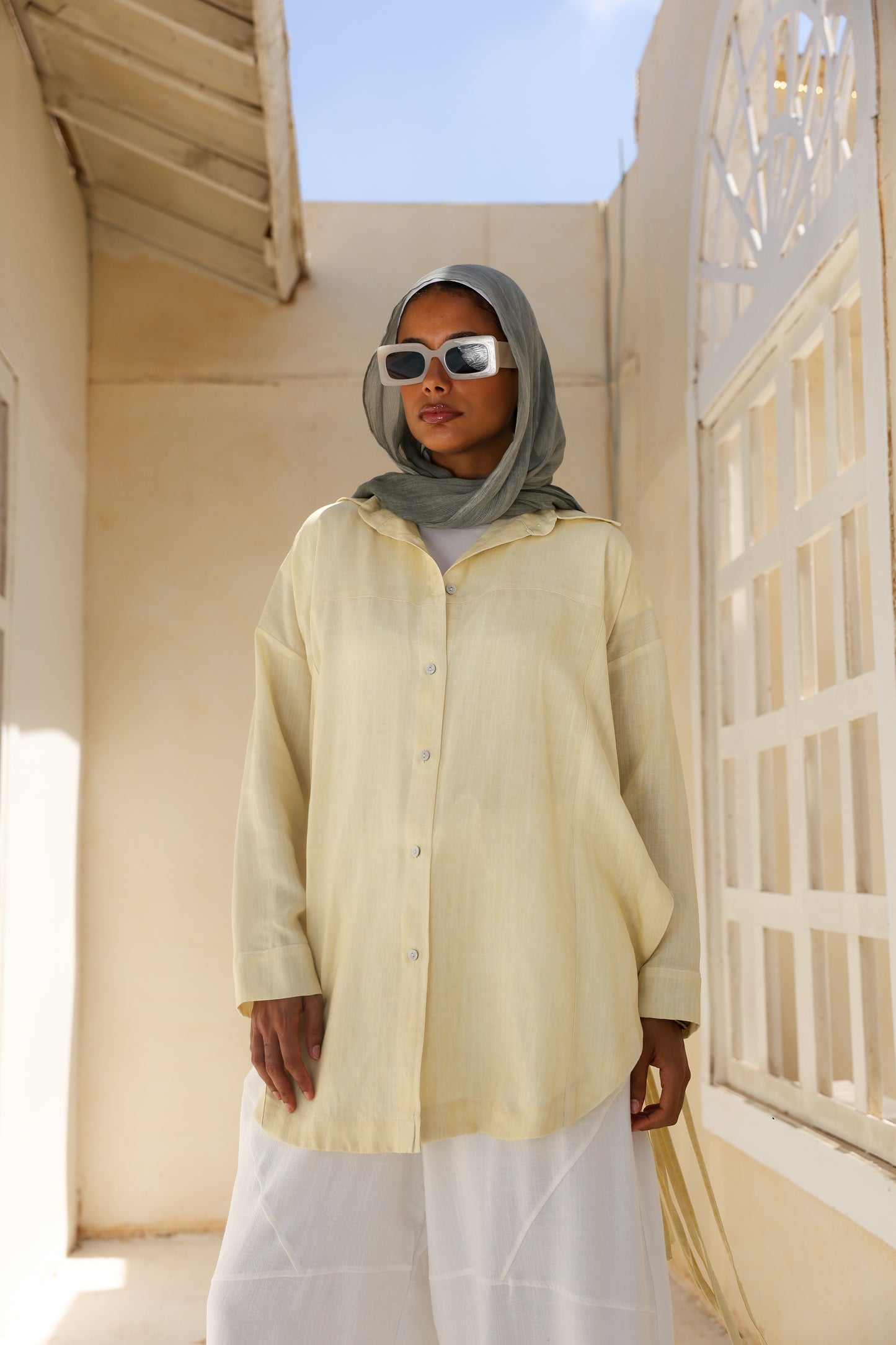 Back Fringes Linen Shirt in Butter Yellow