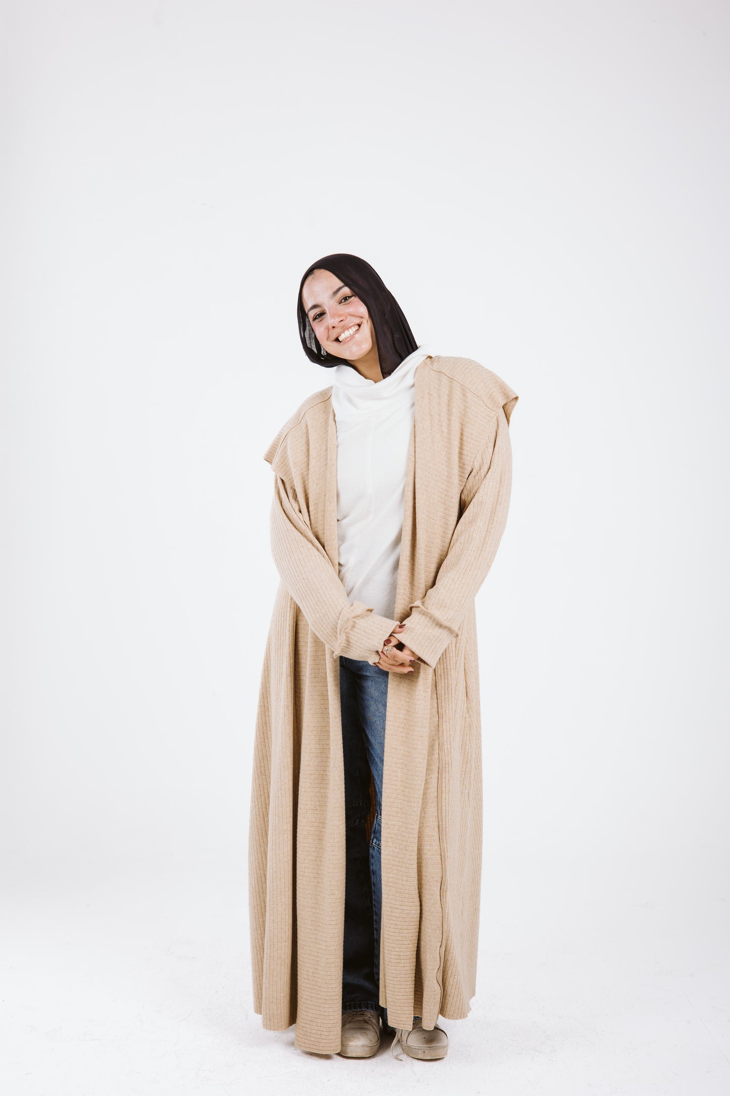 Long Soft Wool Cardigan in Beige