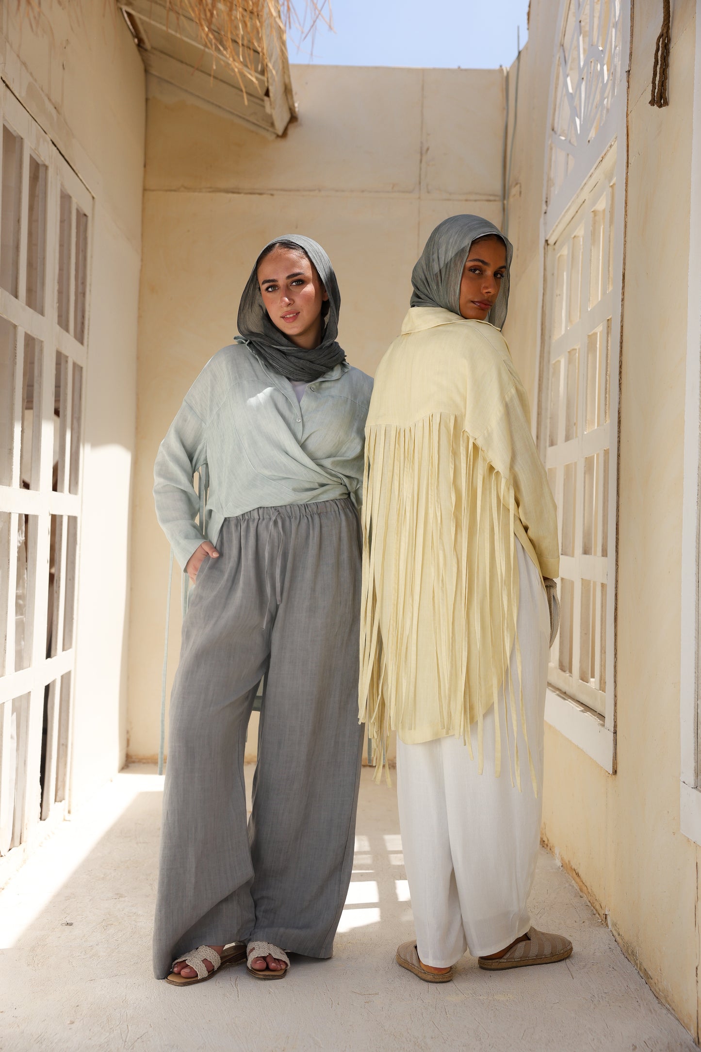Back Fringes Linen Shirt in Butter Yellow