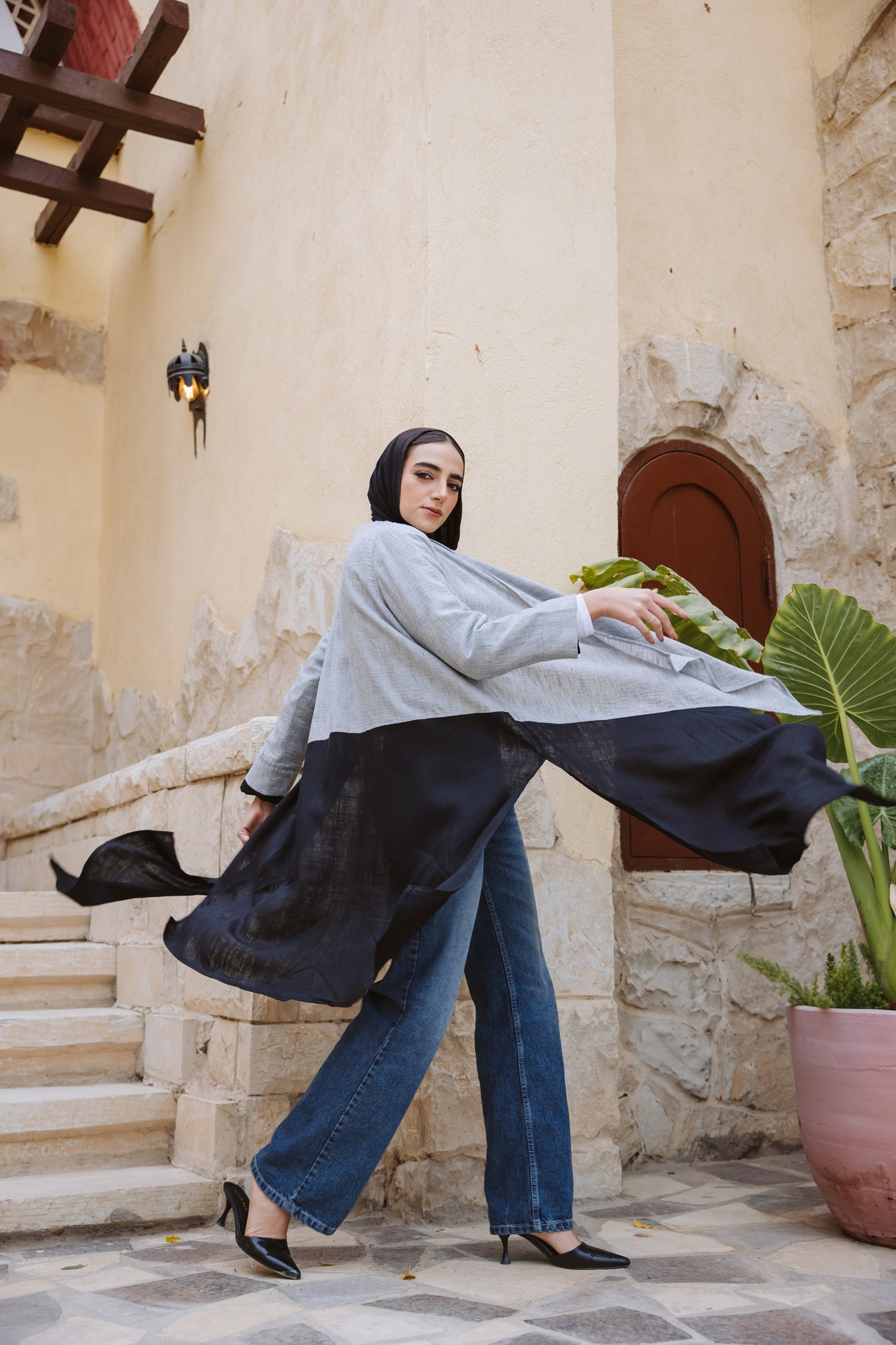 Asymmetrical Linen Cardigan in Grey