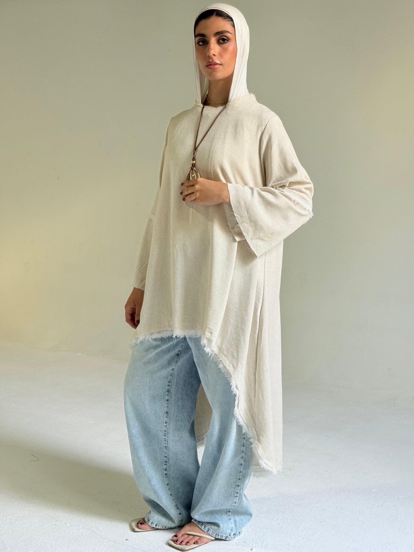 High Low Linen Top in Beige