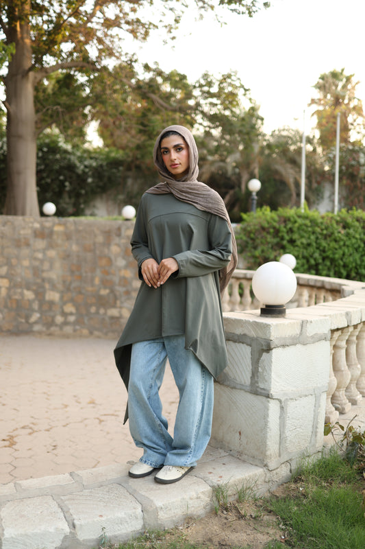 Long Side Cotton Top in Olive