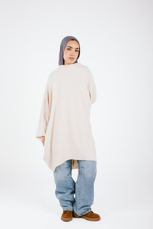 Long Sleeves Wool poncho in Cream