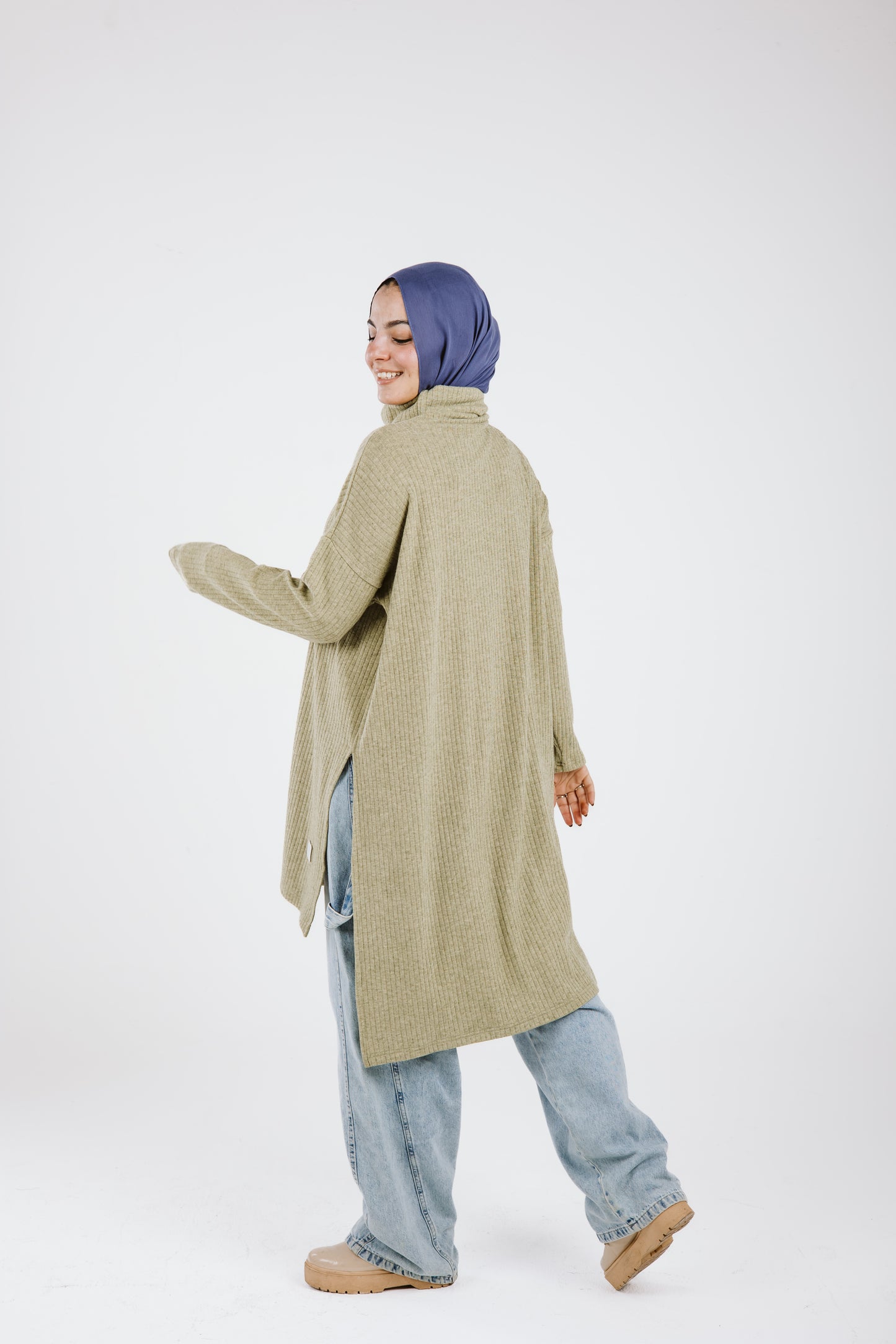 High Low Soft Wool Top in Olive