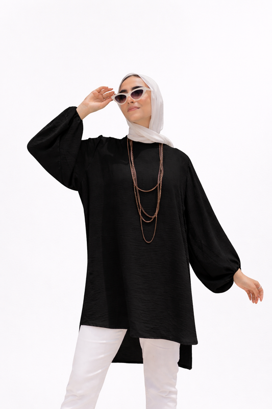 Balloon Sleeves High Low Top in Black