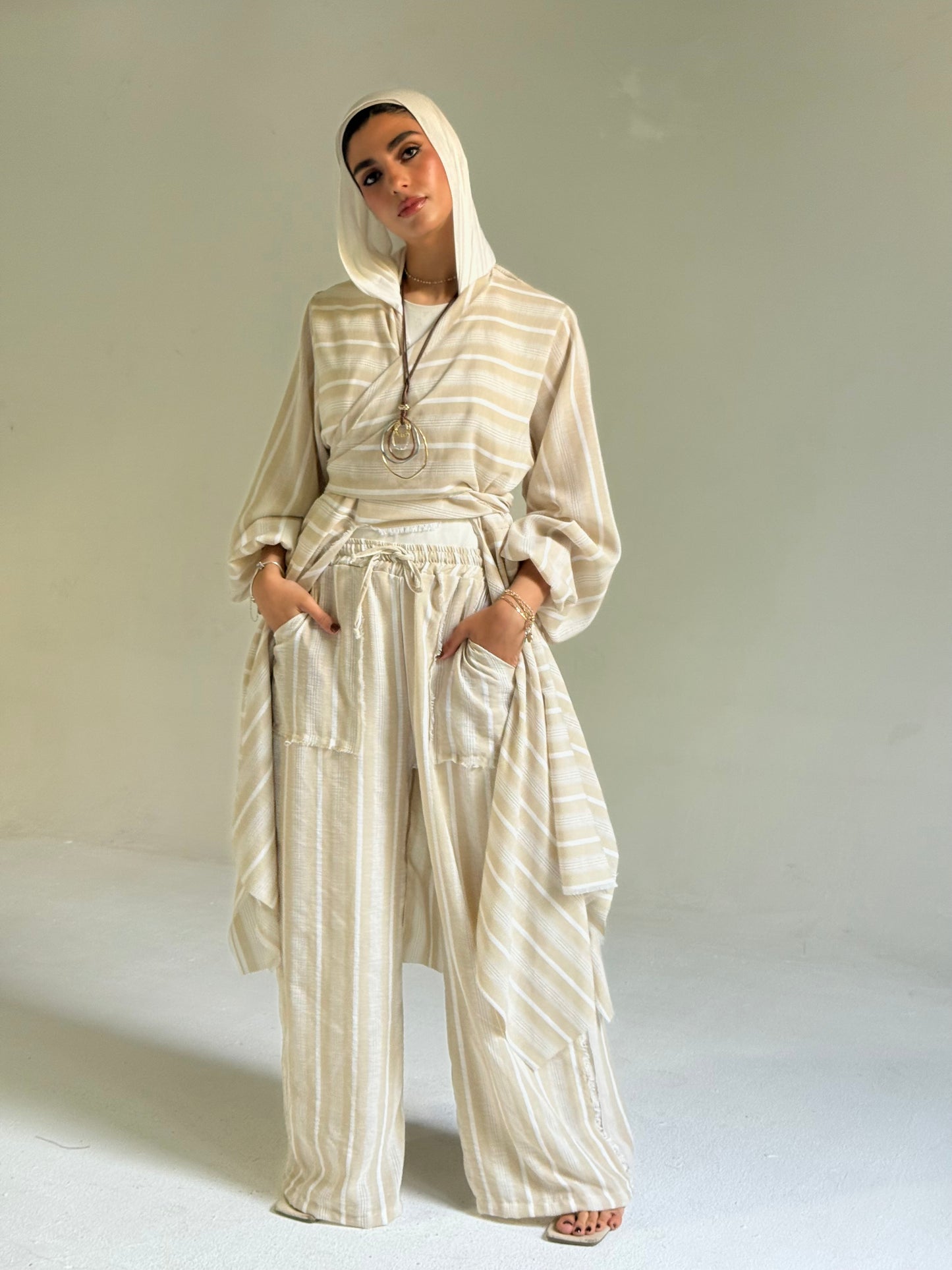 Multiway Asymmetrical Linen Set in Beige