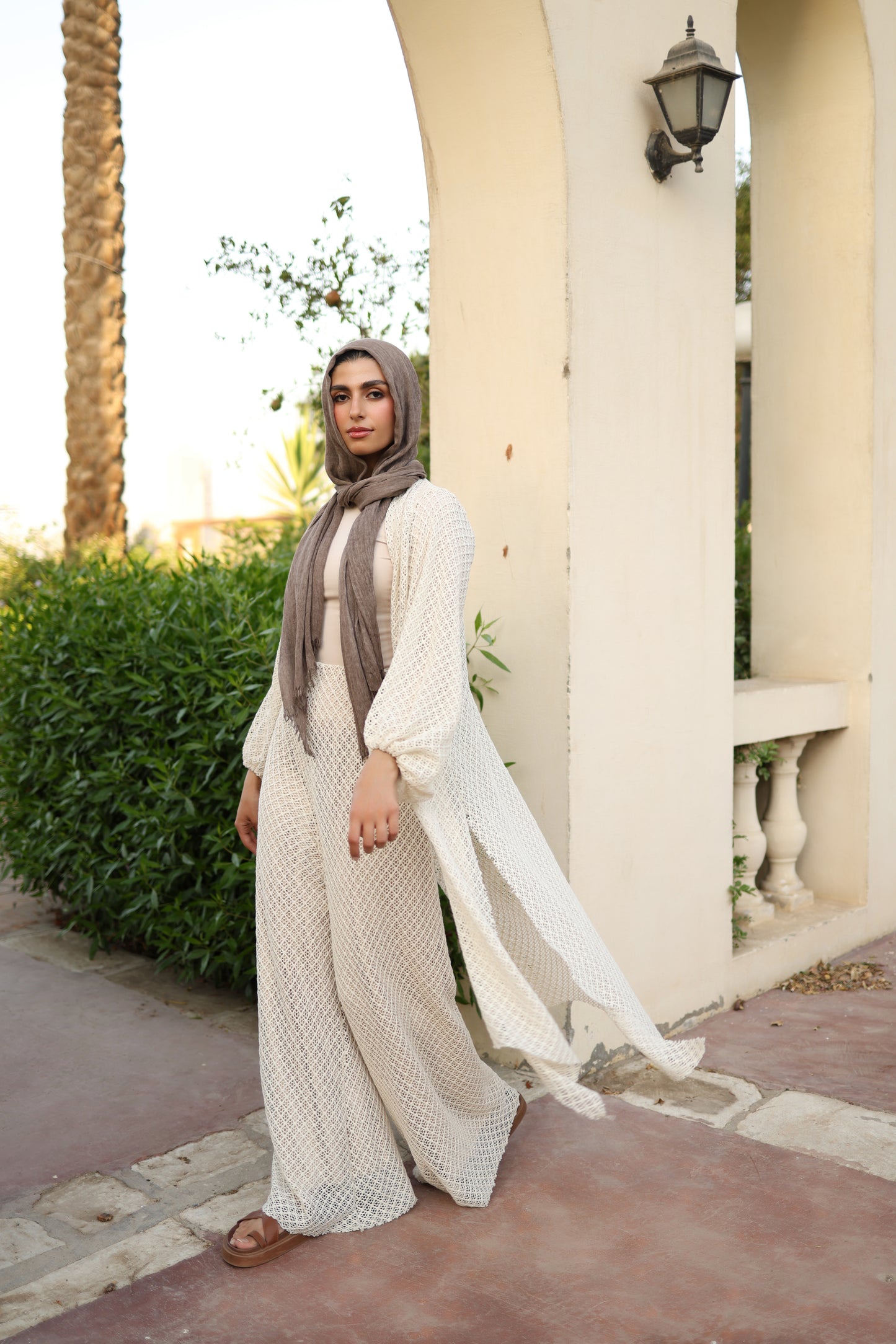 Knitted Cardigan Set in Beige