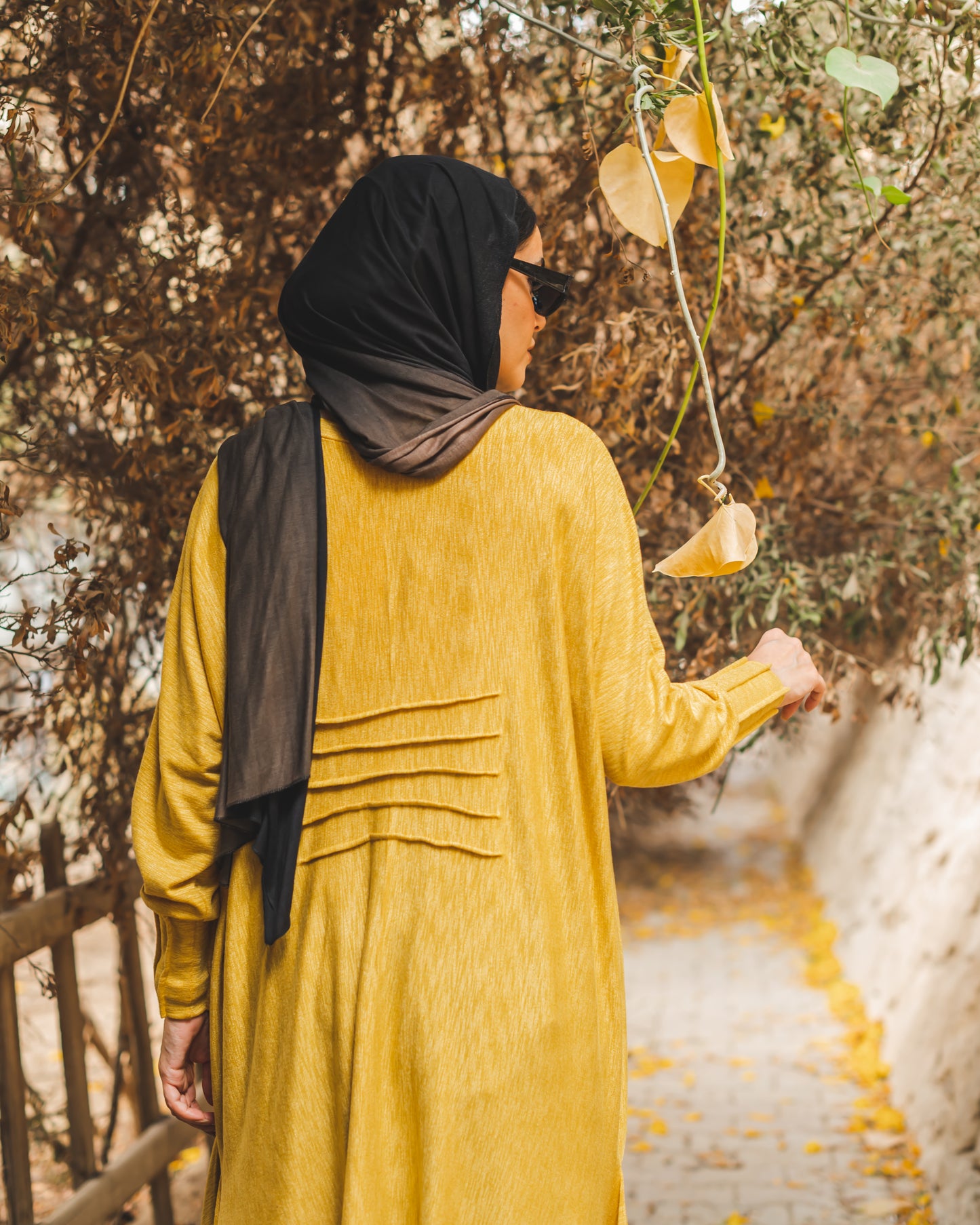 Asymmetrical Back Stripes Top in Mustard