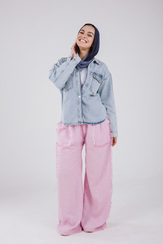 Linen Stitches Pants in Powder Pink
