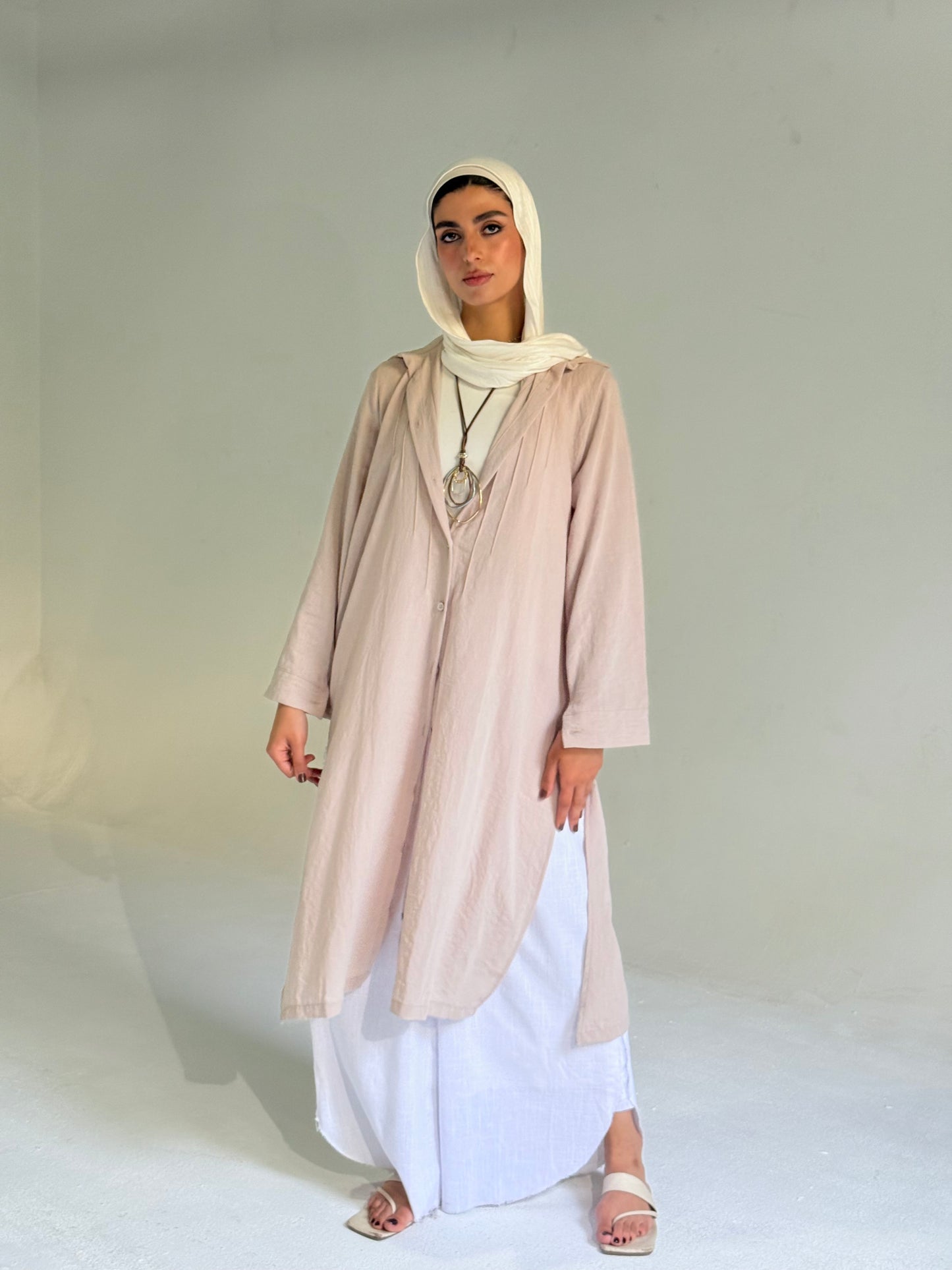 Long Linen Shirt in light Beige