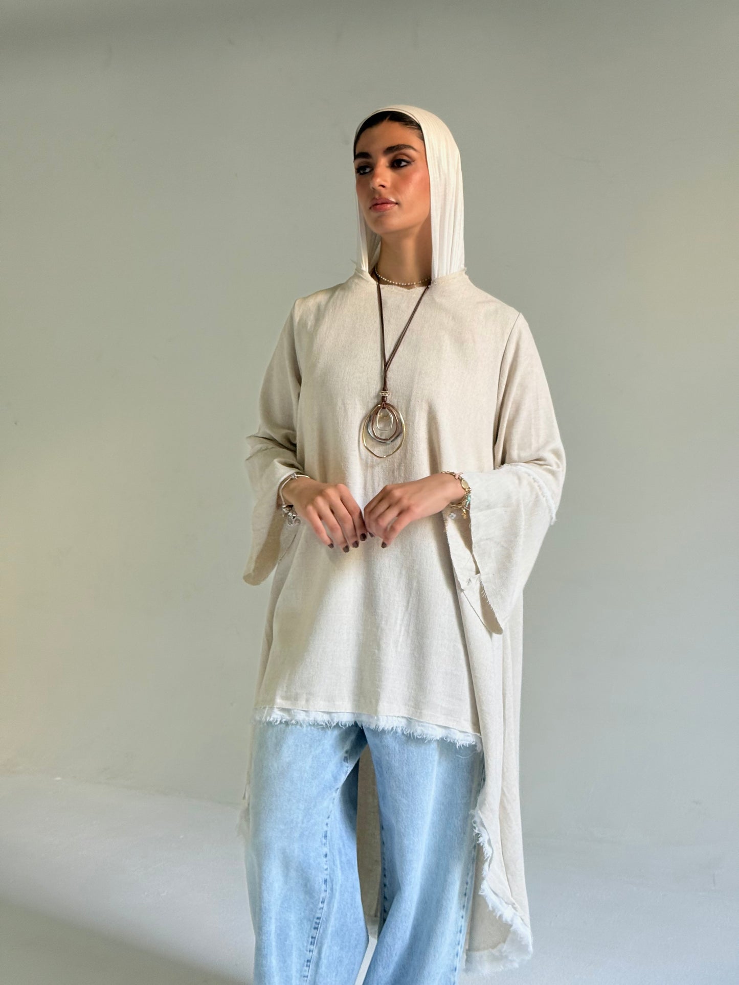 High Low Linen Top in Beige