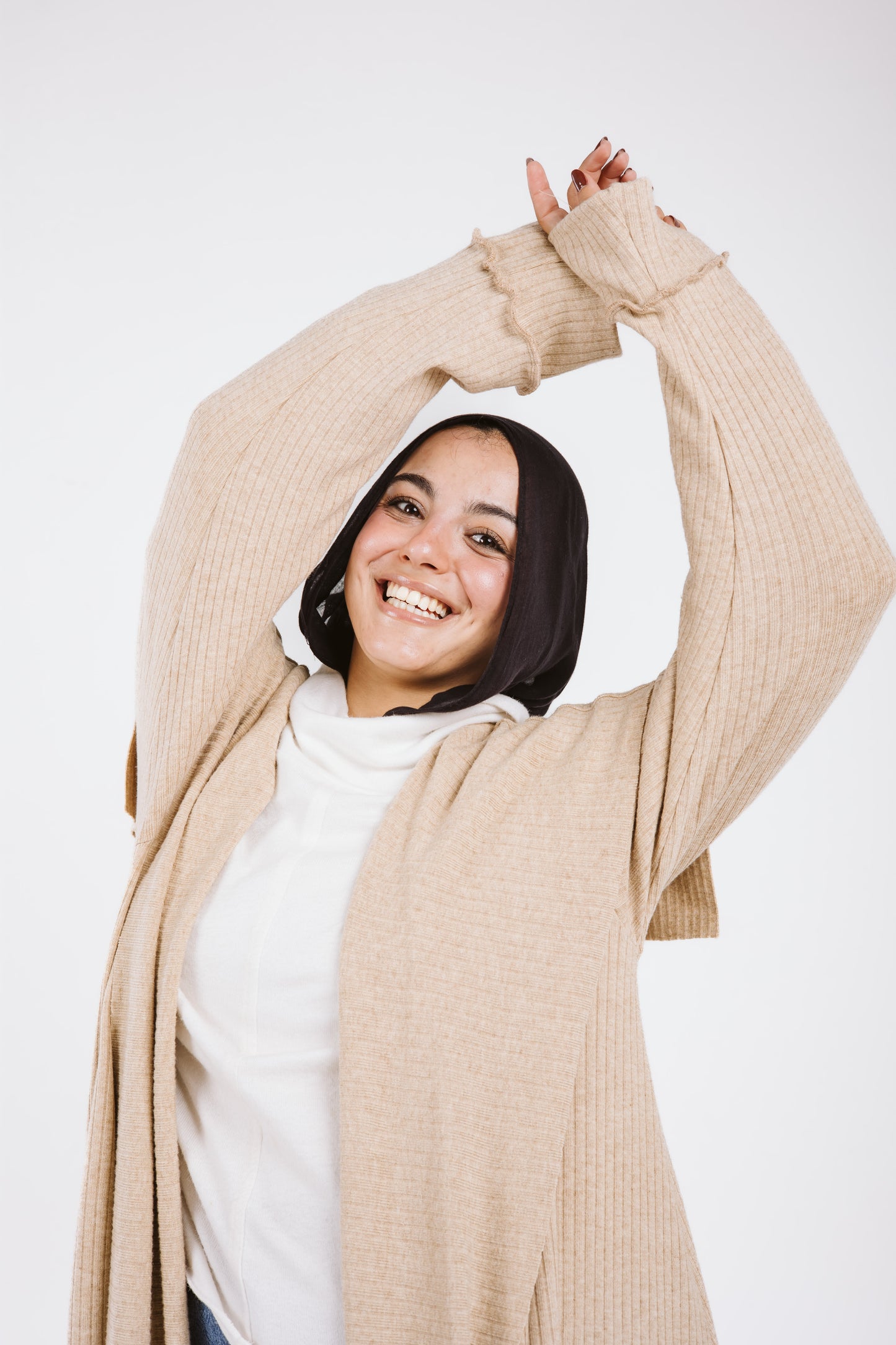 Long Soft Wool Cardigan in Beige