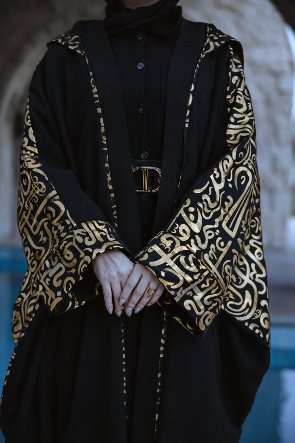 Calligraphy Kaftan in Black x Gold