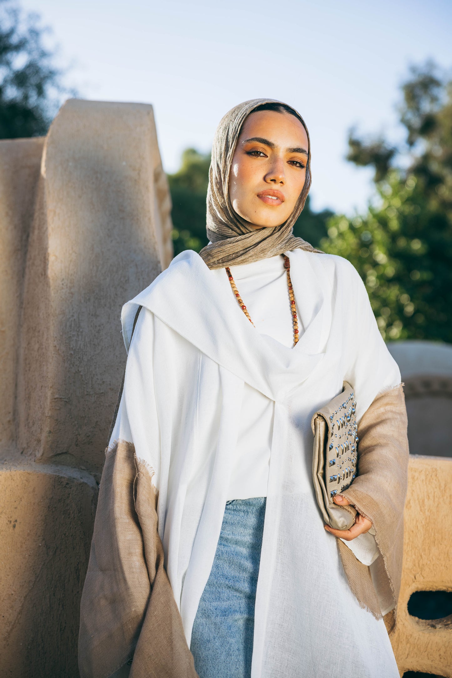 Sabeya Linen Kaftan in White