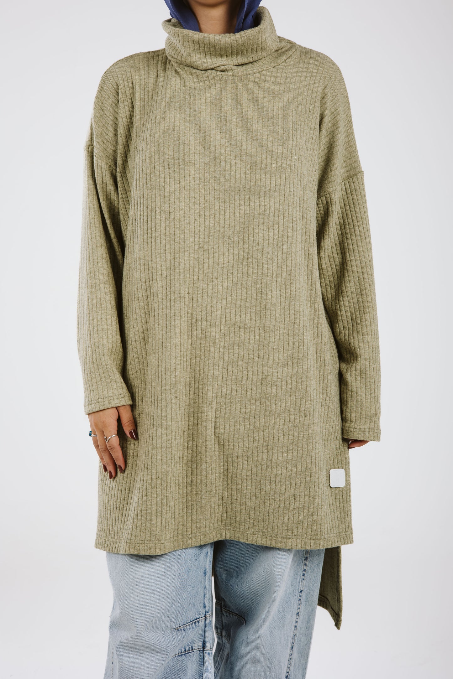 High Low Soft Wool Top in Olive