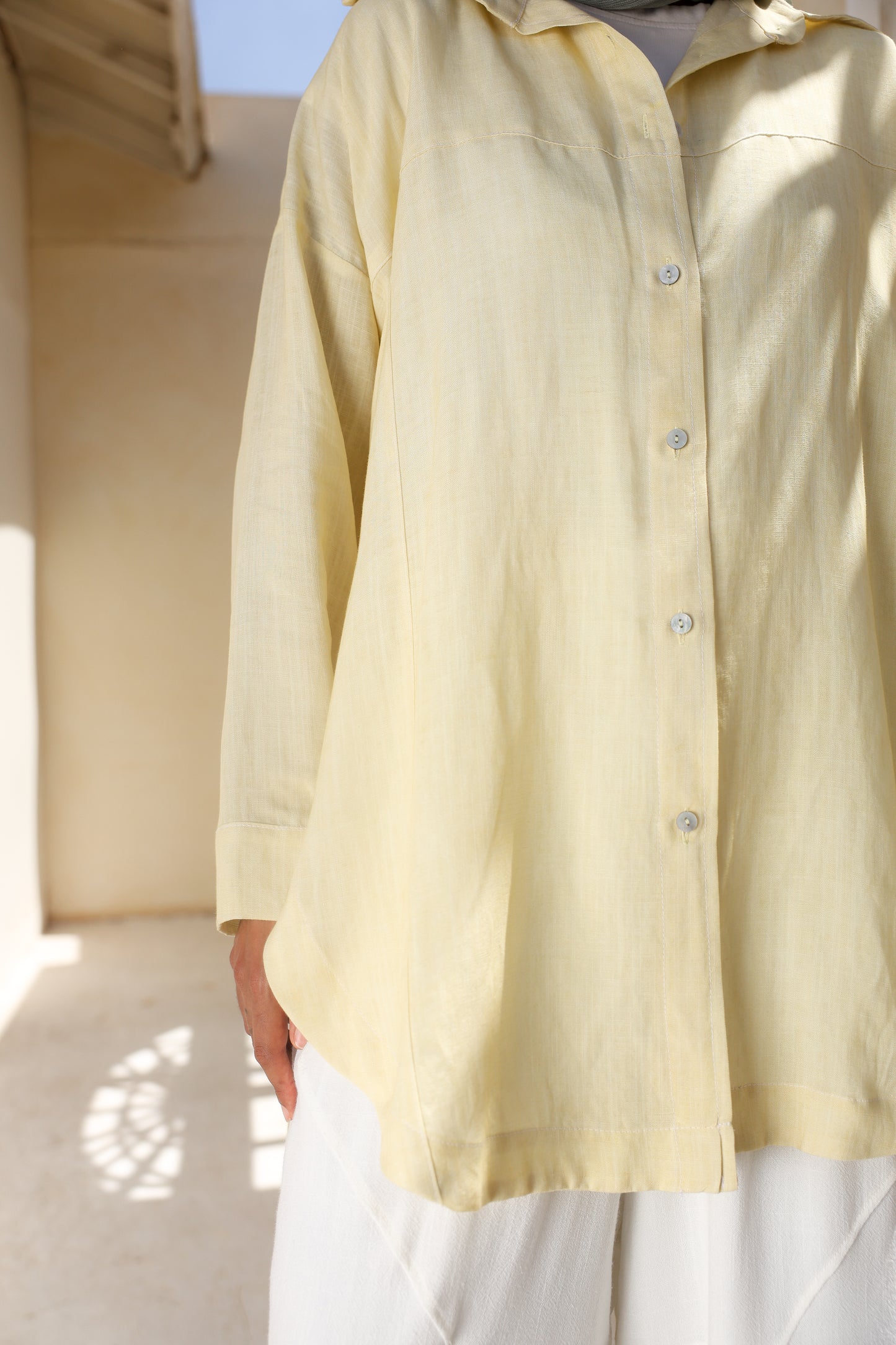 Back Fringes Linen Shirt in Butter Yellow