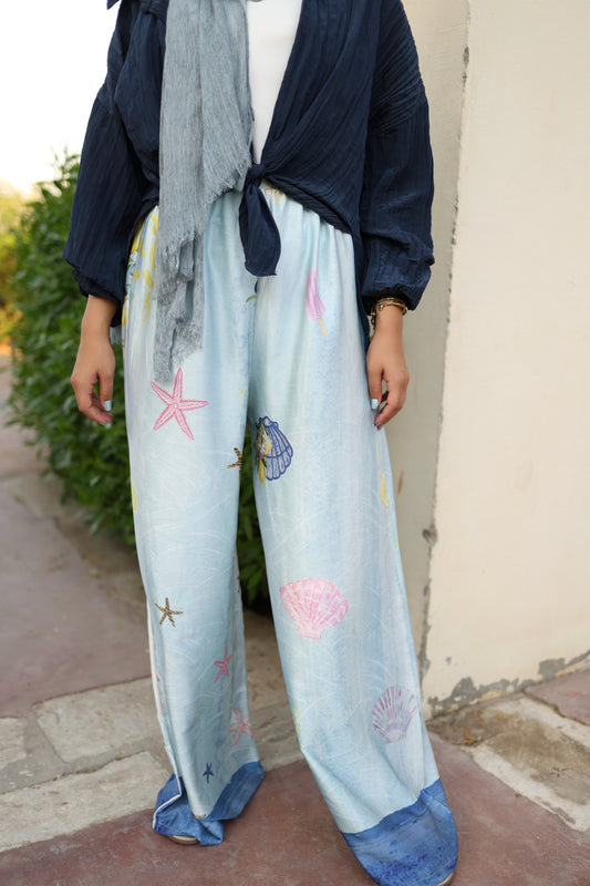 Seashell Breeze Wide-leg Pants in Baby Blue