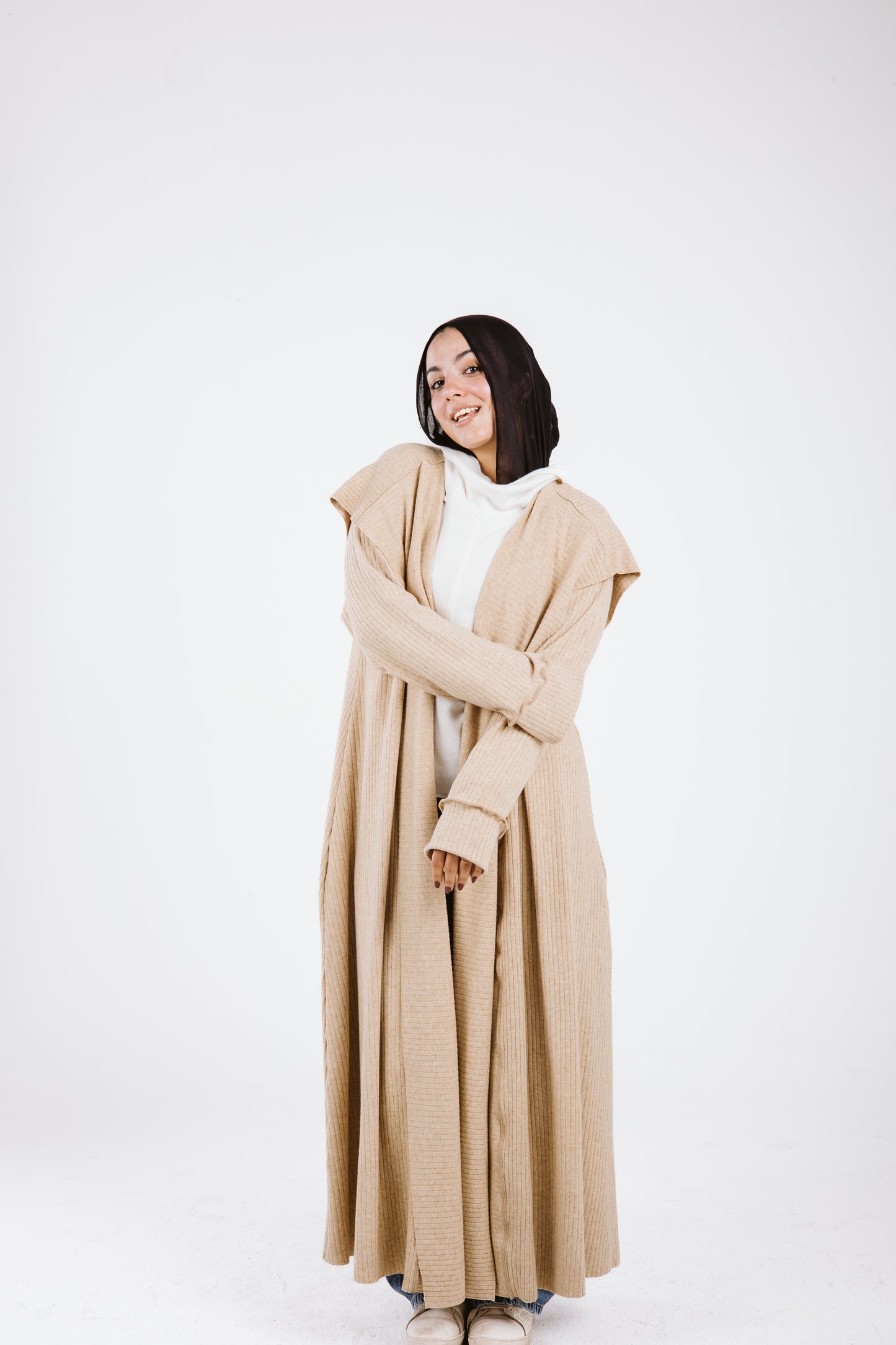 Long Soft Wool Cardigan in Beige