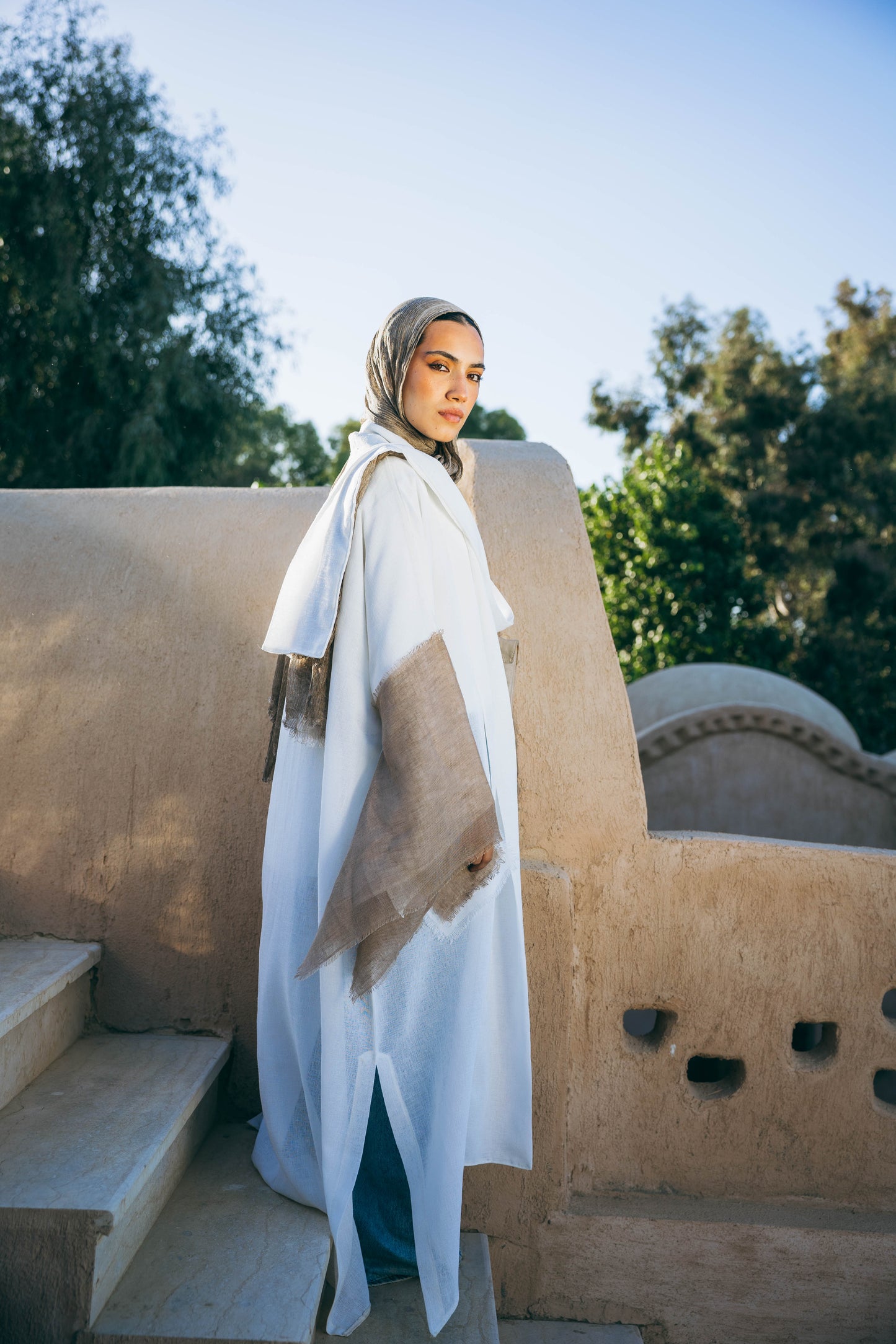 Sabeya Linen Kaftan in White